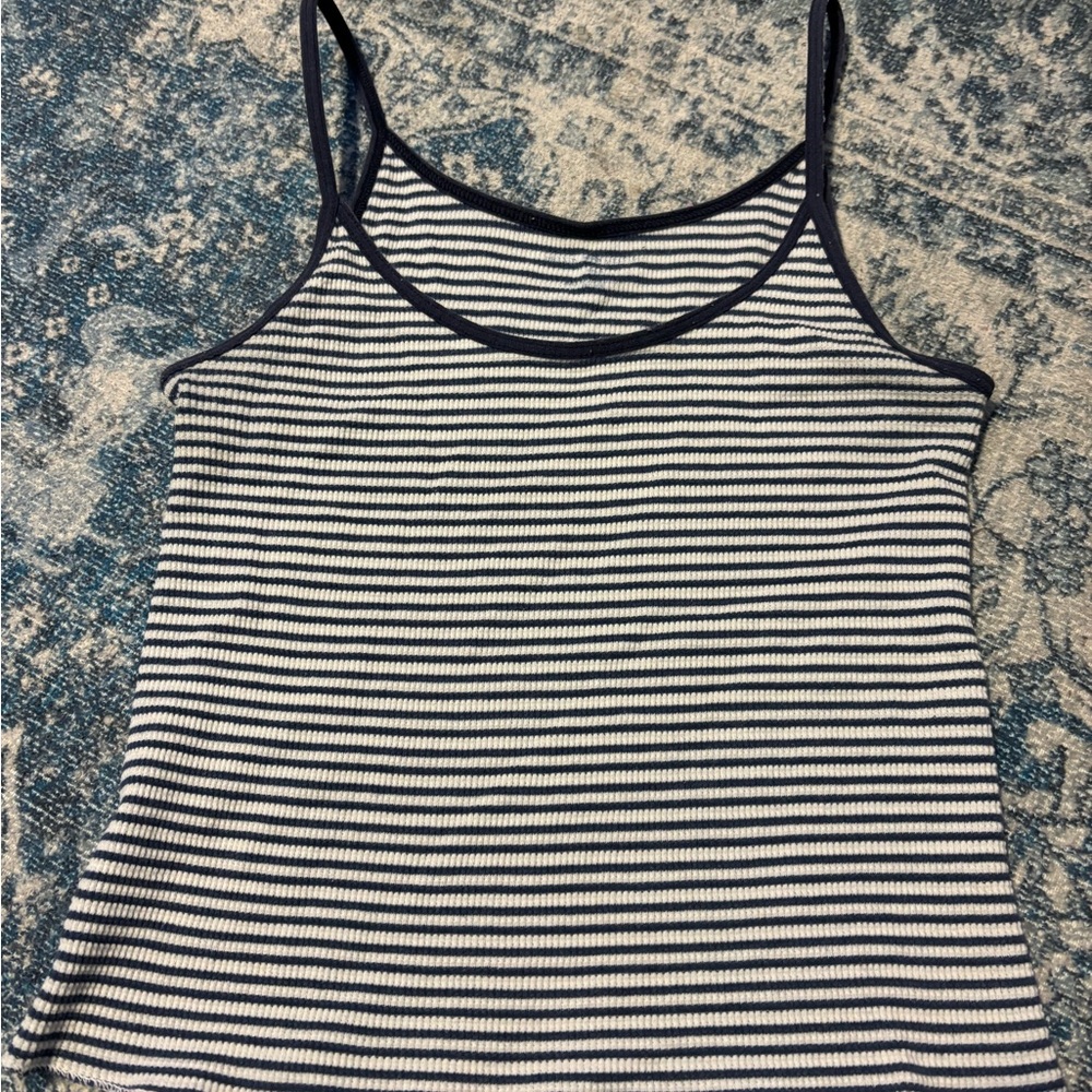 Brandy Melville White and Blue Fitted Camisole Top